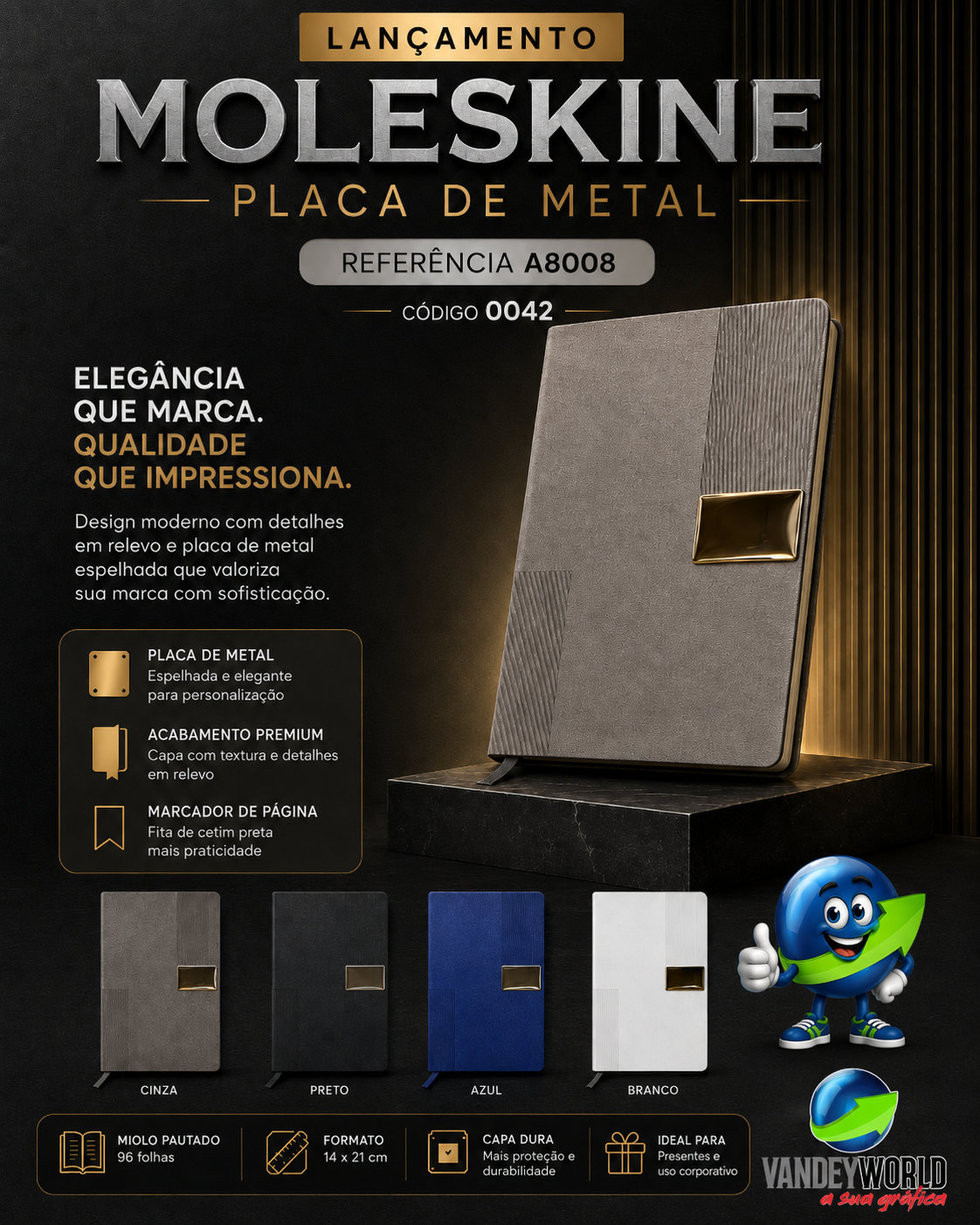 AGENDA PREMIUM+PLACA DE METAL PERSONALIZADA - CAPA DURA 14X20