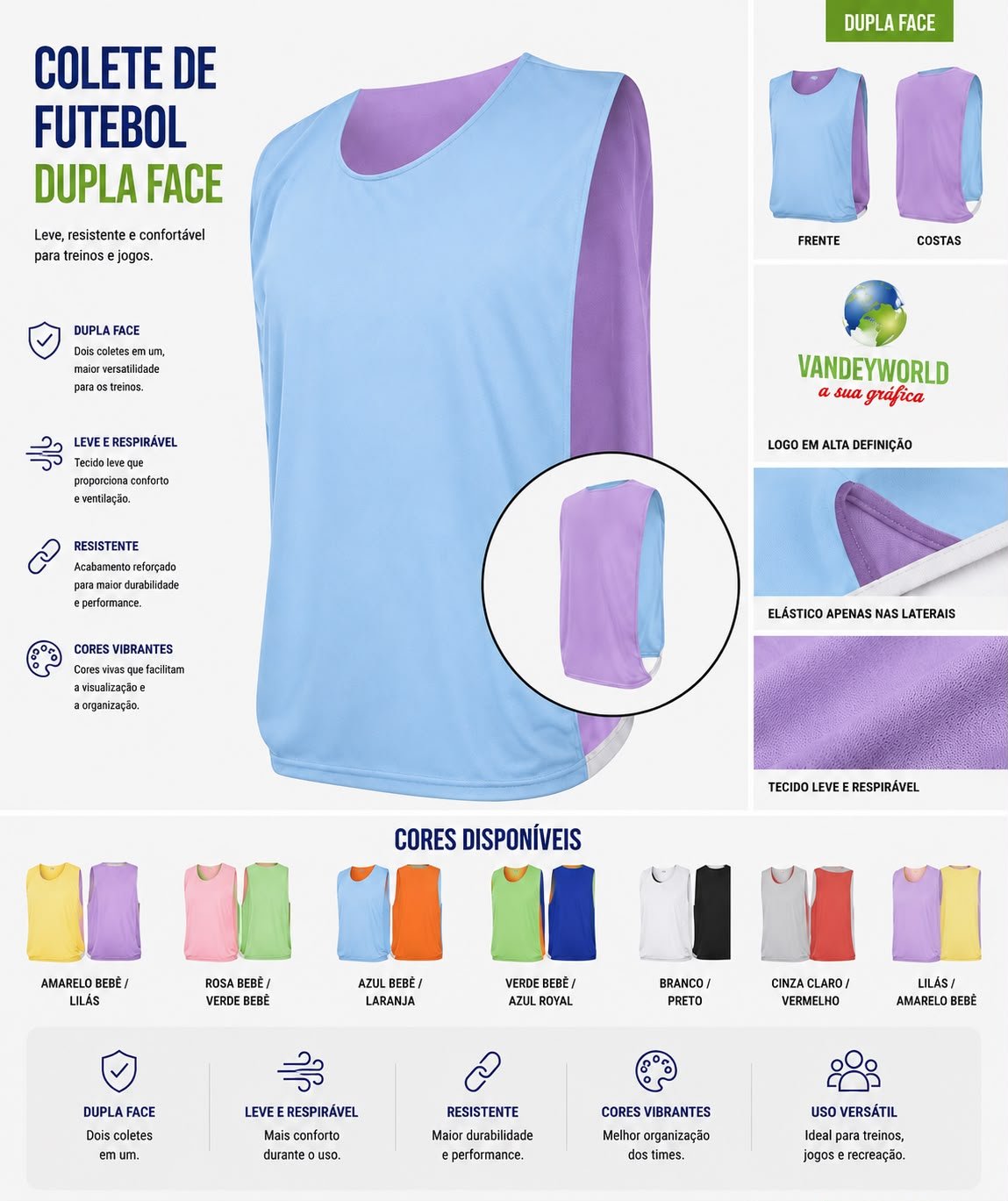 UNIFORME FUTEBOL COLETE DUPLA FACE
