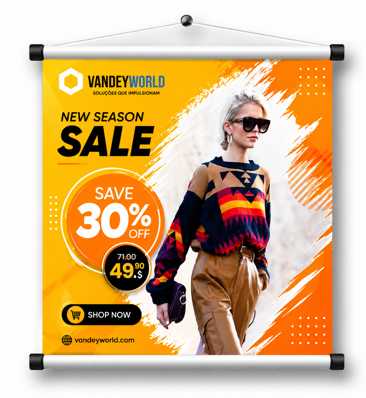 BANNER EM LONA COM BASTÃO EM MADEIRA - IMPRESSO 440G - Cópia