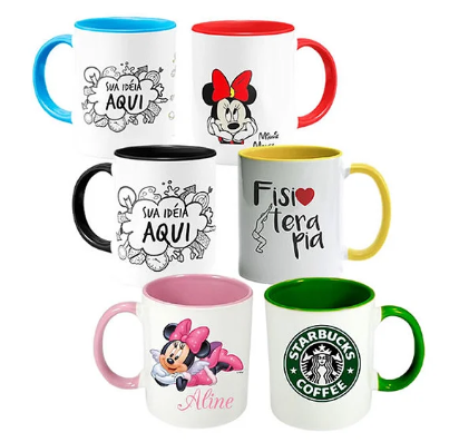 CANECA BRANCA ALÇA E INTERIOR DECOR PORCELANA PERSONALIZADA
