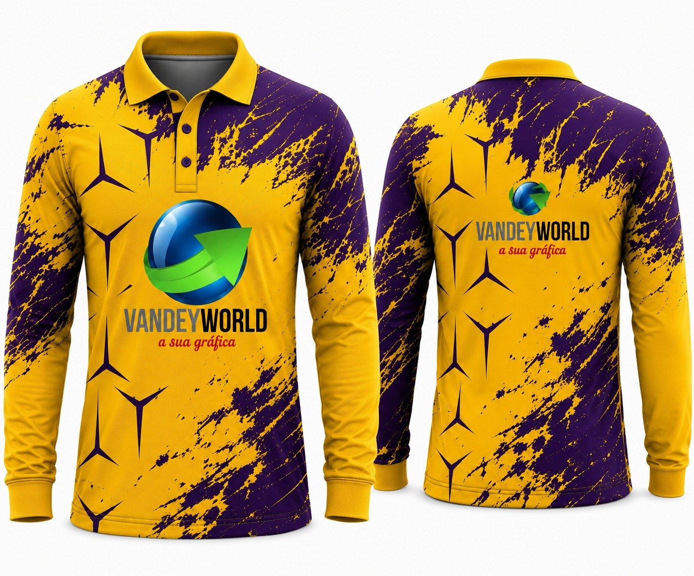 CAMISA MANGA LONGA POLO ESTAMPA TOTAL FRENTE E COSTAS
