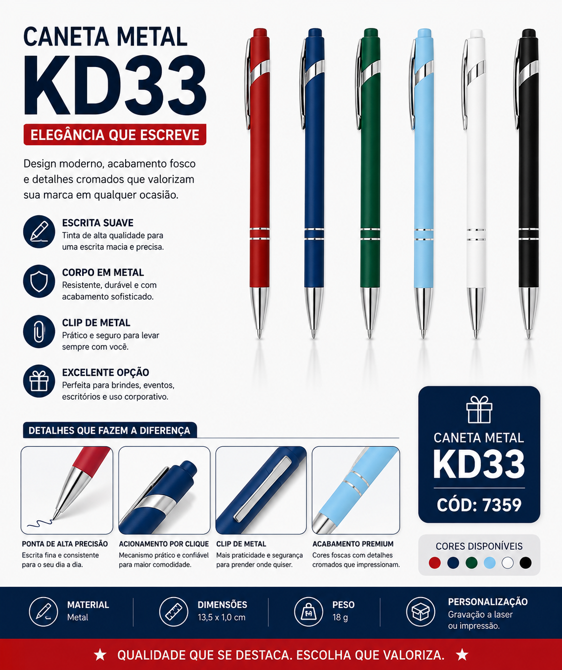 10 CANETAS METAL PLUS