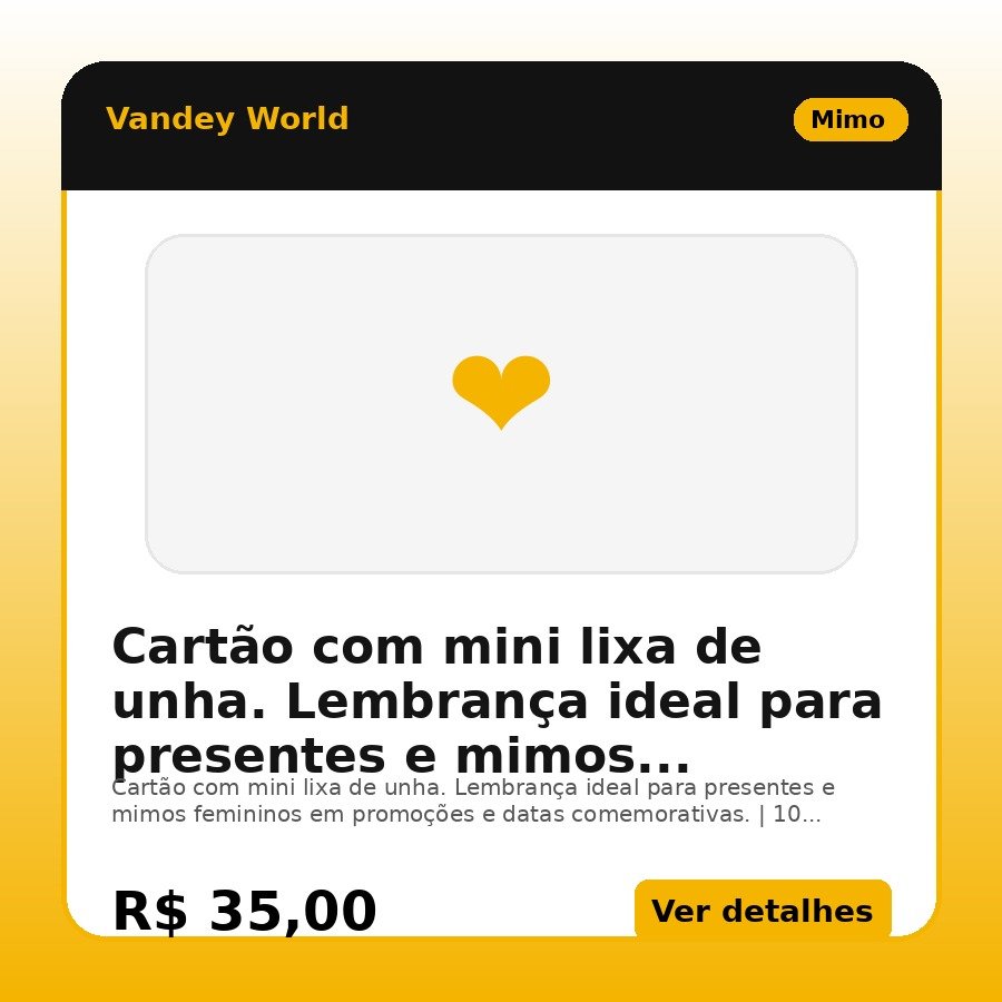 Cartão com mini lixa de unha. Lembrança ideal para presentes e mimos femininos em promoções e datas comemorativas.