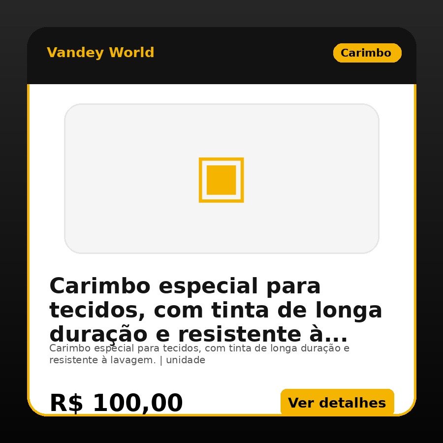 Carimbo especial para tecidos, com tinta de longa duração e resistente à lavagem.