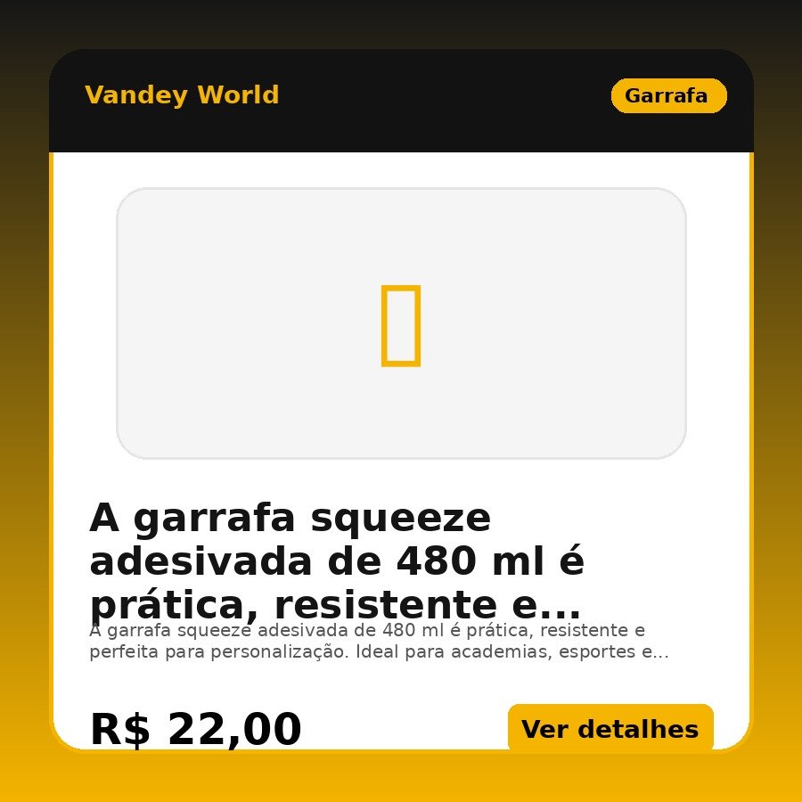 A garrafa squeeze adesivada de 480 ml é prática, resistente e perfeita para personalização. Ideal para academias, esportes e eventos.