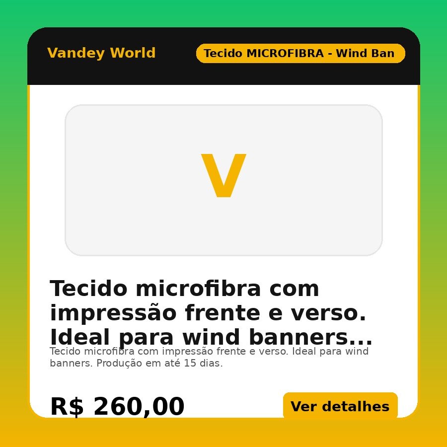 Tecido microfibra com impressão frente e verso. Ideal para wind banners. Produção em até 15 dias.