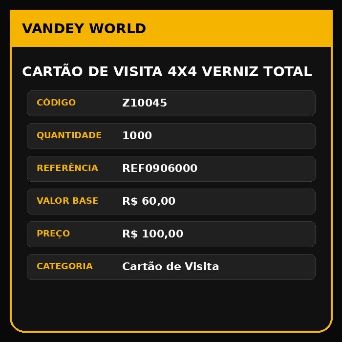 cartão de visita 4x4 verniz total
