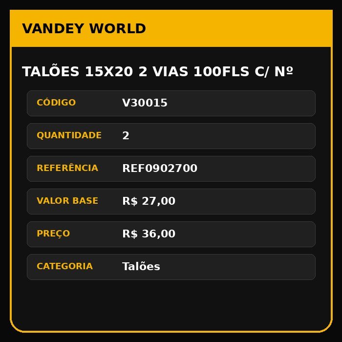 Talões 15x20 2 Vias 100Fls C/ Nº