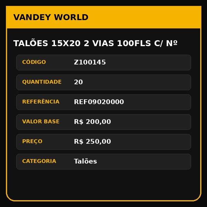 Talões 15x20 2 Vias 100Fls C/ Nº