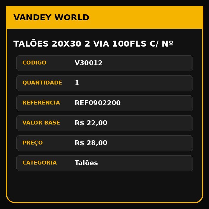 Talões 20X30 2 Via 100Fls C/ Nº