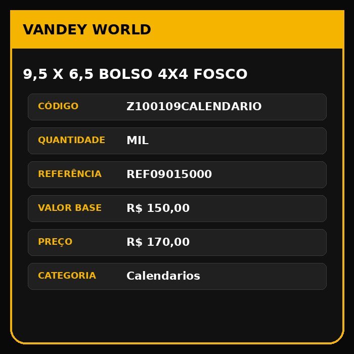 9,5 X 6,5 BOLSO 4X4 FOSCO