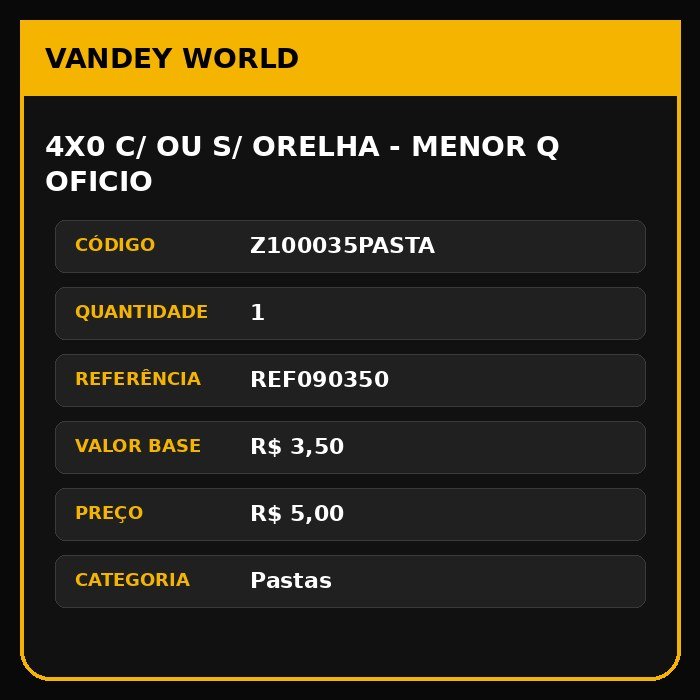 4X0 C/ OU S/ ORELHA - MENOR Q OFICIO
