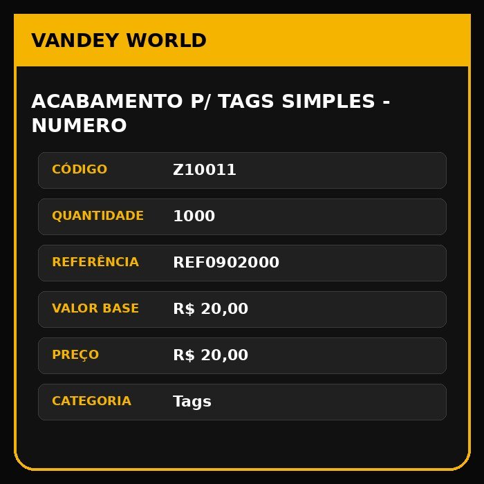 ACABAMENTO P/ TAGS SIMPLES - NUMERO