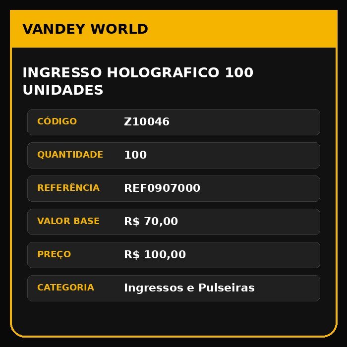 INGRESSO HOLOGRAFICO 100 UNIDADES