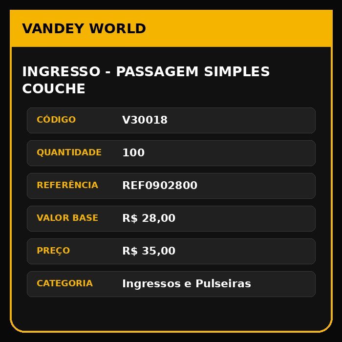 INGRESSO - PASSAGEM SIMPLES COUCHE