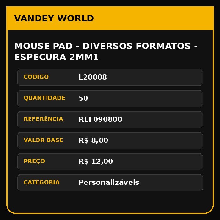 MOUSE PAD - DIVERSOS FORMATOS - ESPECURA 2MM1
