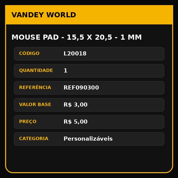 MOUSE PAD - 15,5 X 20,5 - 1 MM