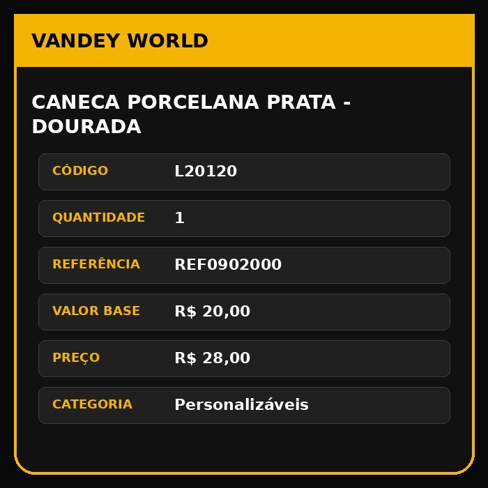CANECA PORCELANA PRATA - DOURADA