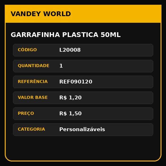 GARRAFINHA PLASTICA 50ML