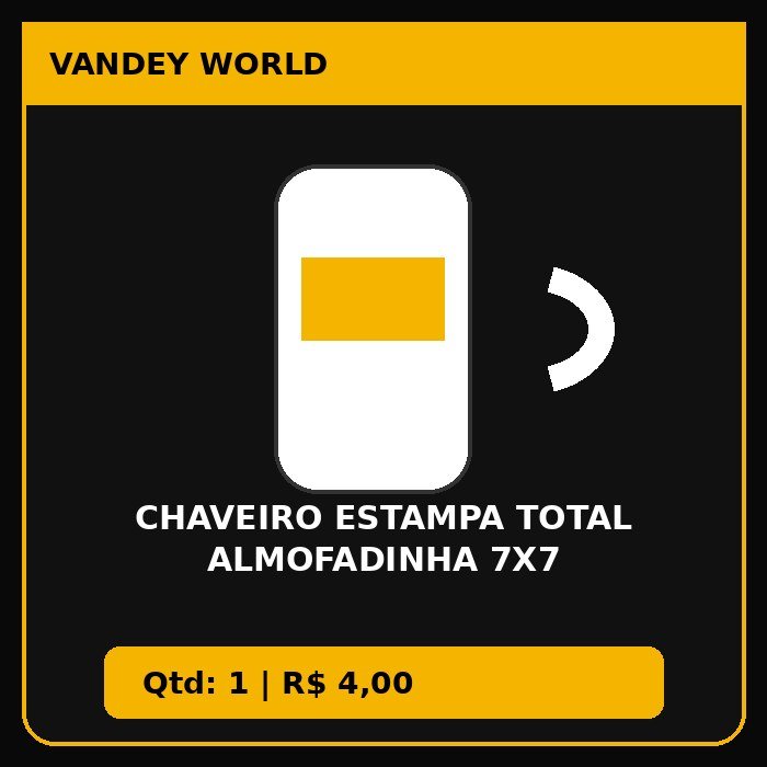 CHAVEIRO ESTAMPA TOTAL ALMOFADINHA 7X7