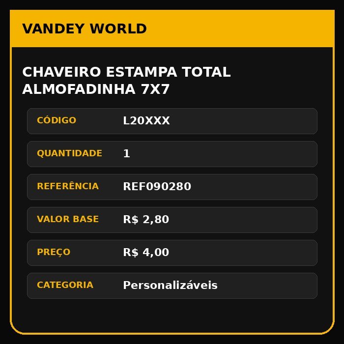CHAVEIRO ESTAMPA TOTAL ALMOFADINHA 7X7