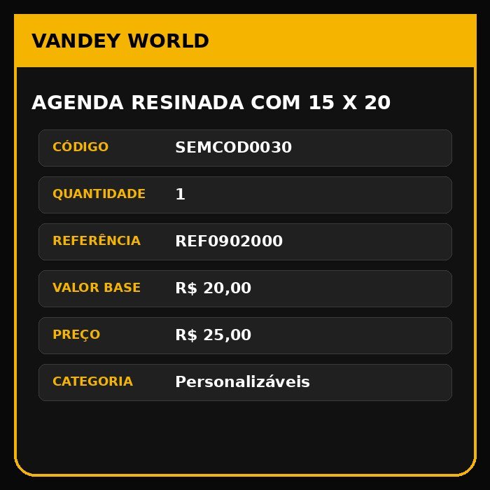 AGENDA RESINADA COM 15 X 20