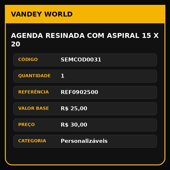 AGENDA RESINADA COM ASPIRAL 15 X 20